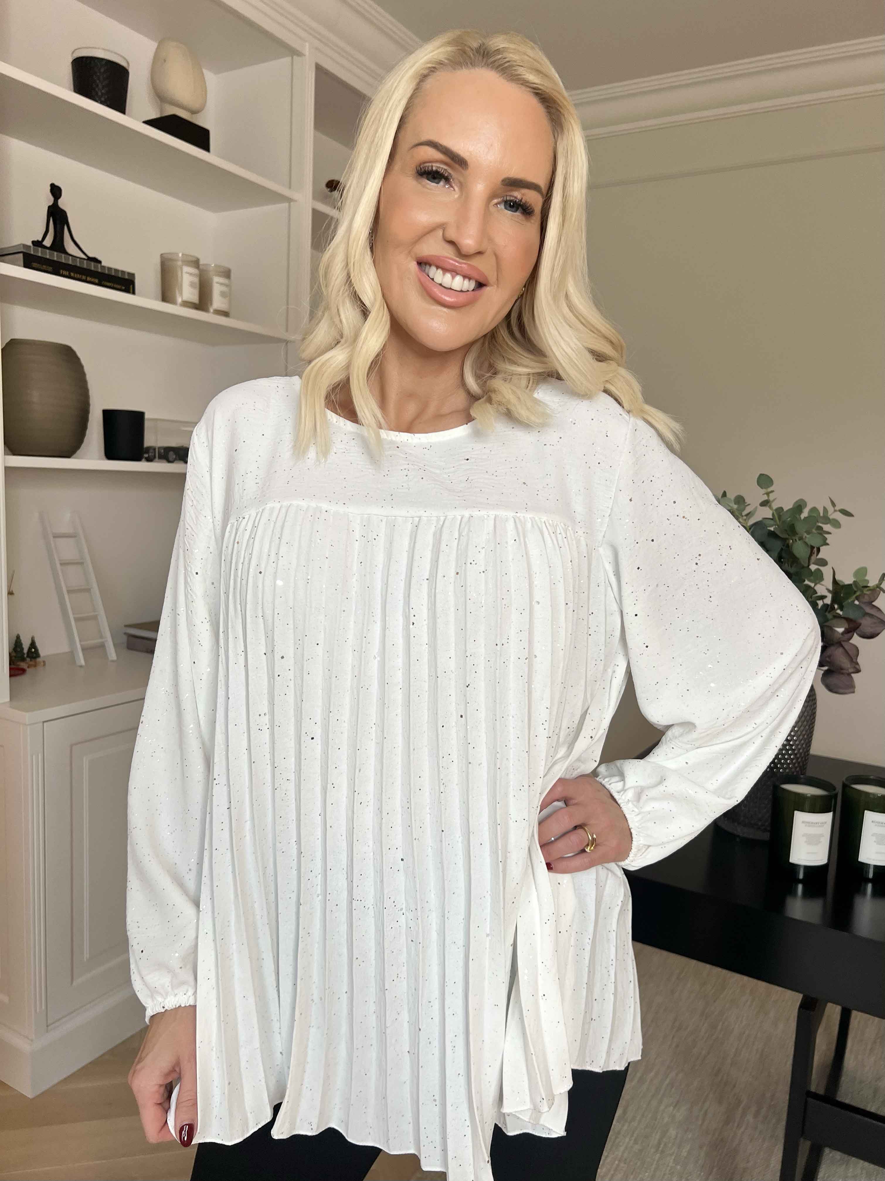 Nancy Glitter Shirt L/S - Plisseret bluse med glitter